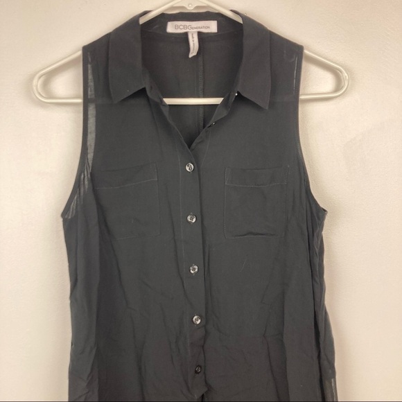BCBGeneration Longline Sheer Button Up Top Cover-Up Tunic in Black - Picture 5 of 12